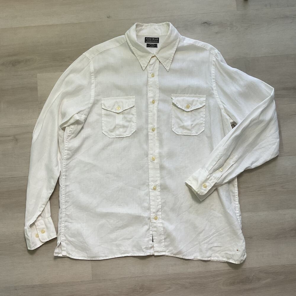 Lucky Brand Vintage Inspired Mens Button Up Pure Linen Shirt White Size XXL